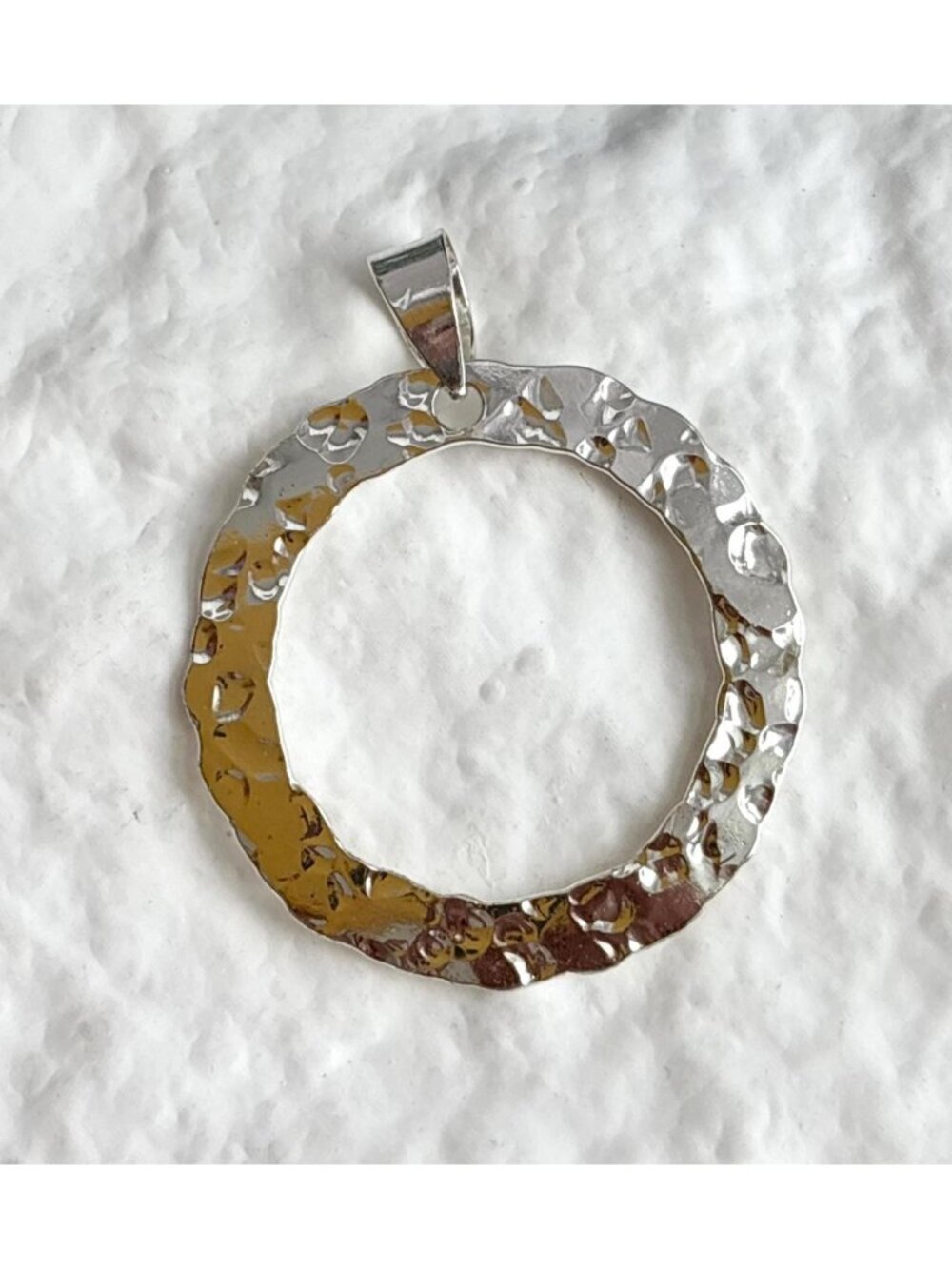 Hammered Style Perfectly Round Minimalist Sterling Silver 925 Pendant | Charm
